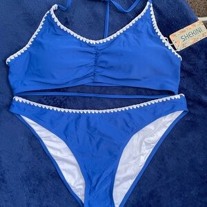 Shekini Blue Bikini Set with White Trim NWT